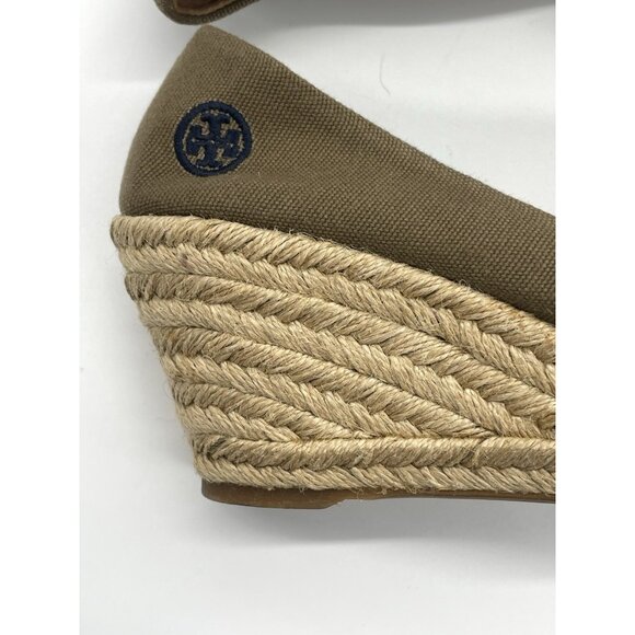 Tory Burch Woven Textile Peep Toe Wedges Sandals Rope Tan Brown Sz 7 B Casual - Picture 3 of 6